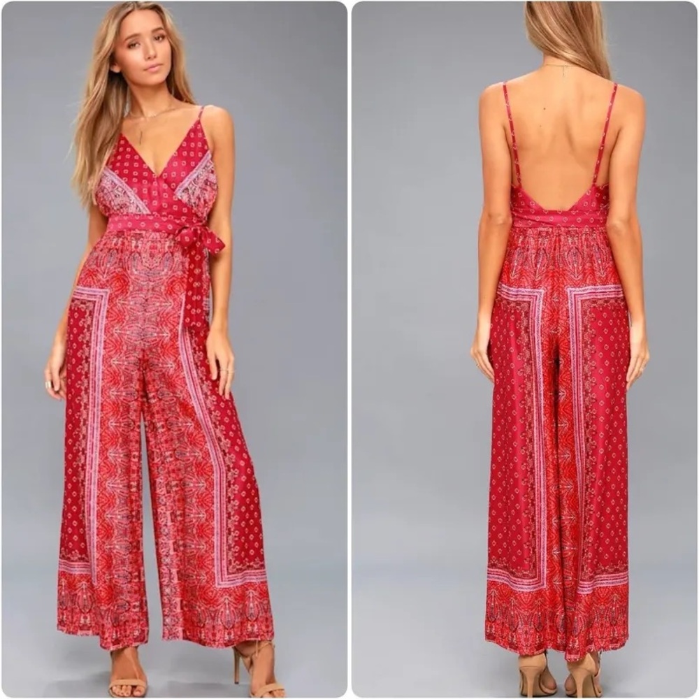 NWT Free People Red Cabbage Rose Jumpsuit